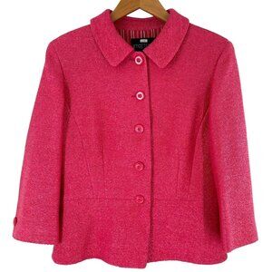 Etcetera Pink Textured Cotton Blend Peplum Blazer Size 14 Jacket